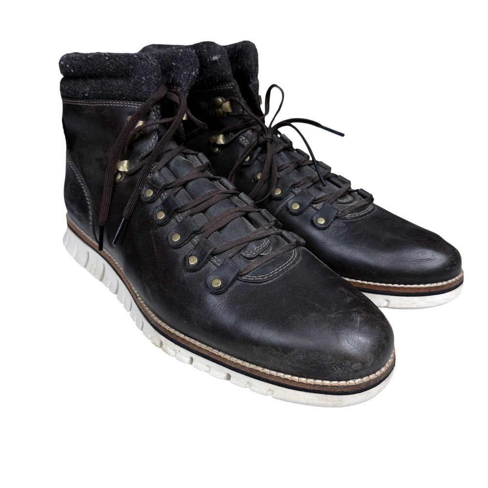 Cole Haan Zerogrand Hiker Boots Mens 11.5 Brown Leather Faribault Wool C30616
